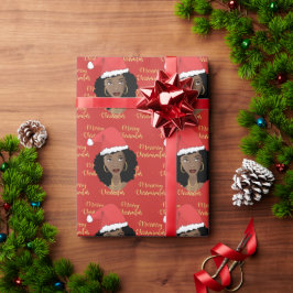 Papel De Presente Dourado Feliz Natal, Mulher Negra, Papai Noel, Ver
