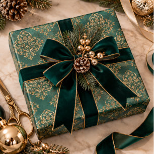 Papel De Presente Dourado Férias Natalino Metálico Damask Elegante