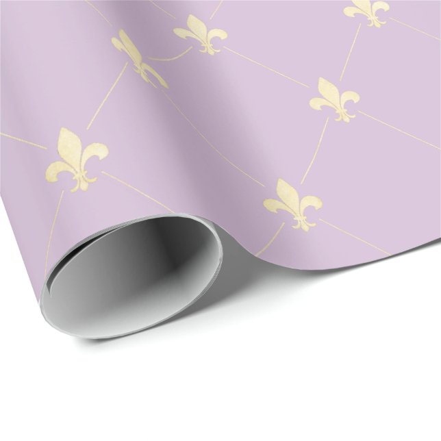 Papel De Presente Dourado Fleur-de-Lis em Dusky Lilac (Ponta do rolo)