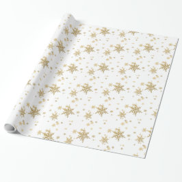 Papel De Presente Dourado Flocos de Neve - Papel Branco