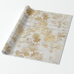 Papel De Presente Dourado Floral francês Vintage<br><div class="desc">Este belo design francês tem um fundo de escrevendo cursivo com elegantes flores e caules dourados. Consulte a imagem de costura para garantir que seja aceitável.</div>