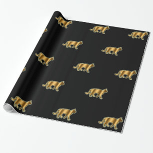 Papel De Presente Dourado Gato Moderno
