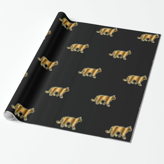 Papel De Presente Dourado Gato Moderno (Desenrolado)