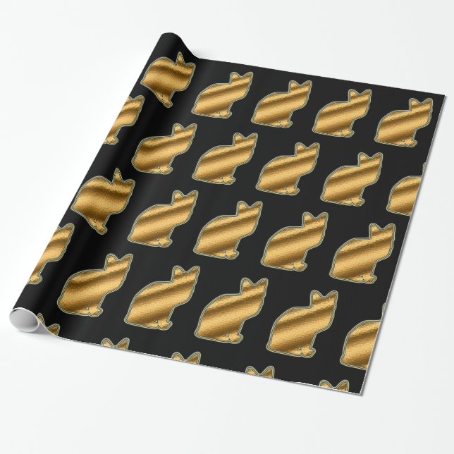 Papel De Presente Dourado Gato Moderno (Desenrolado)