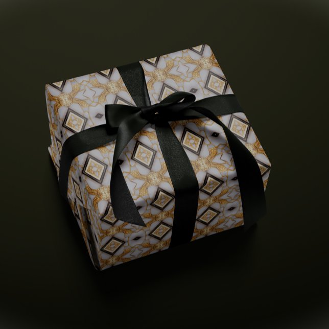 Papel De Presente Dourado geométrico e Natal Branco (Embrace the spirit of the holidays with an elegant and majestic flair)