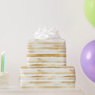 Papel De Presente Dourado Glam Stripes Aniversário