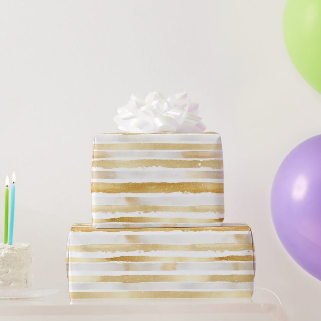 Papel De Presente Dourado Glam Stripes Aniversário (Presentes para festas)