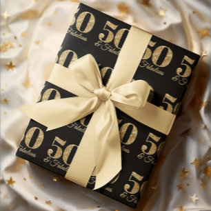 Papel De Presente Dourado Glitter 50 & Fabuloso em Preto