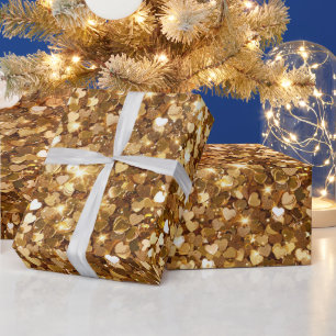 Papel De Presente Dourado Glitz Glam Sparkle Hearts