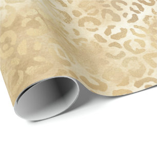 Papel De Presente Dourado Leopardo Branco