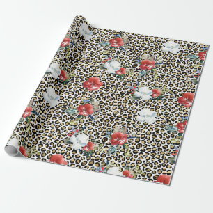 Papel De Presente Dourado Leopardo - Impressão Vermelho - Floral Bra