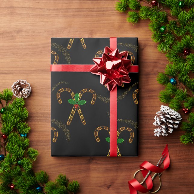 Papel De Presente Dourado Luxe Canas Negras (Presente de Natal)