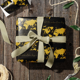 Papel De Presente Dourado Mapa Mundial da Literatura sobre Casamento