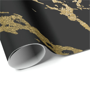 Papel De Presente Dourado Marble Shiny Glam Black Abstrato VIP