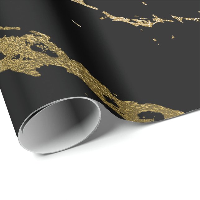 Papel De Presente Dourado Marble Shiny Glam Negro Abstrato mínimo (Ponta do rolo)