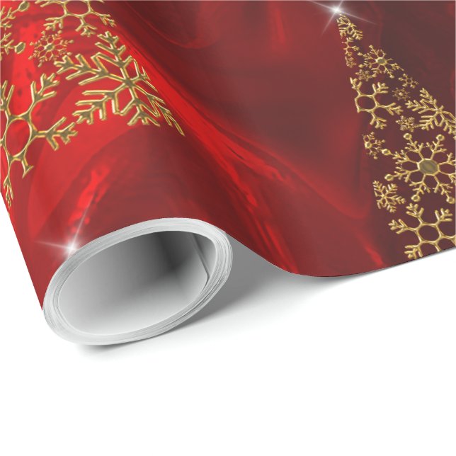 Papel De Presente Dourado moderno e Natal Vermelho (Ponta do rolo)