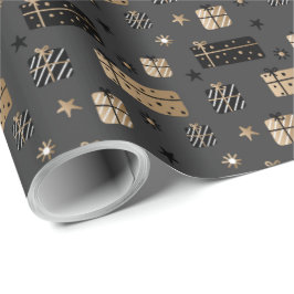 Papel De Presente Dourado Natal e Molho Preto do Elegante Scandi