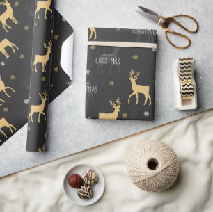 Papel De Presente Dourado Natal para Reindeis Negra