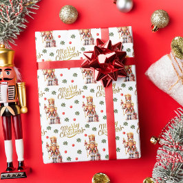 Papel De Presente Dourado Nutcracker Festivo Feliz Natal