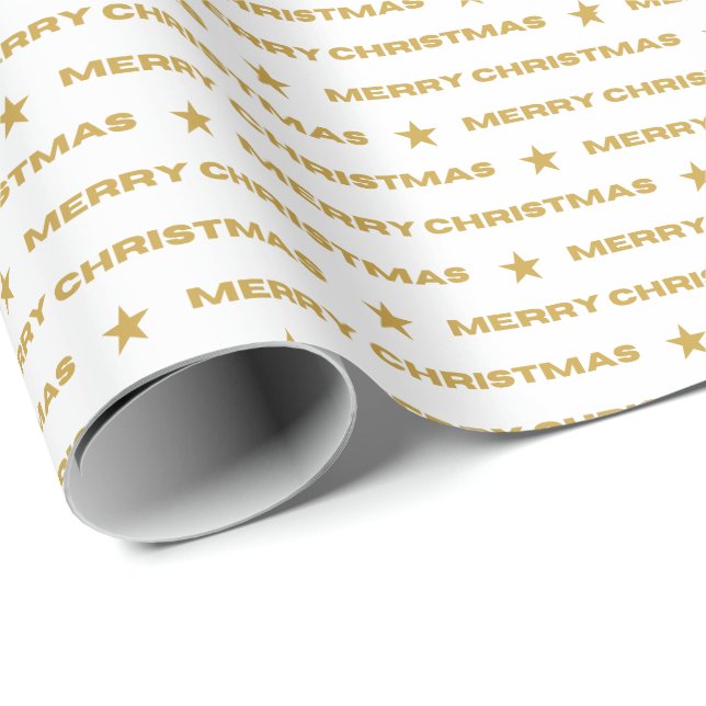 Papel De Presente Dourado padrão de Feliz Natal (Ponta do rolo)