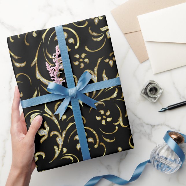 Papel De Presente Dourado Padrão Floral Com Papel De Embalagem De Ou (Presentear)