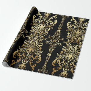 Papel De Presente Dourado padrão floral úmido uniforme com arabesq