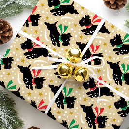 Papel De Presente Dourado padrão retrô de neve de cachorro escocês b