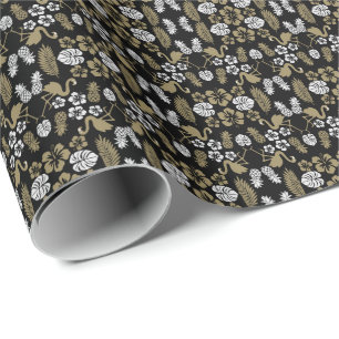 Papel De Presente Dourado padrão tropical floral