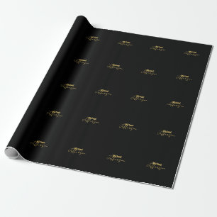 Papel De Presente Dourado preto elegante nome minimalista moderno
