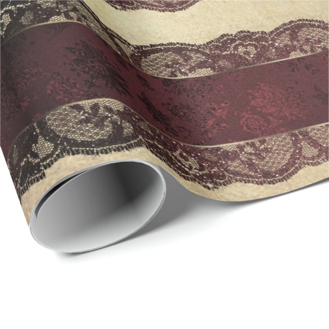 Papel De Presente Dourado Red Burgundy Lace Maroon Royal (Ponta do rolo)
