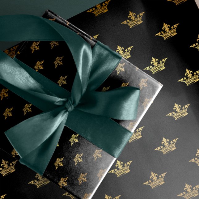 Papel De Presente Dourado Rei Negro Coroa Heráldica Princesa (Gold Royal Black King Crown Heraldic Princess Wrapping Paper)