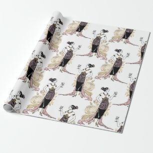 Papel De Presente Dourado Rosa e Rosa Bege Art Déco