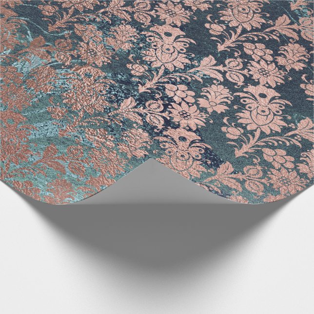 Papel De Presente Dourado Rosa Royal Chic Teal Blush Metálico Floral (Ponta)