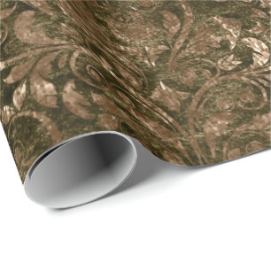 Papel De Presente Dourado Royal Damask Black Esmagado Velvet Sepia G