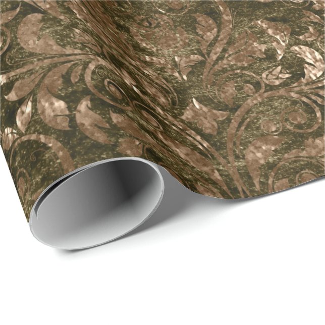 Papel De Presente Dourado Royal Damask Black Esmagado Velvet Sepia G (Ponta do rolo)