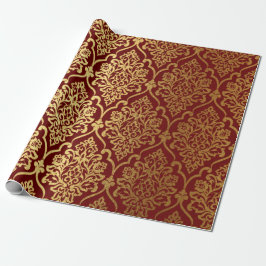 Papel De Presente Dourado Royal Damask Floral Maroon Burgundy Luxury