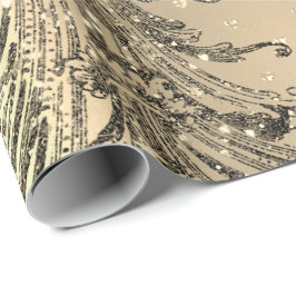 Papel De Presente Dourado Royal Damask Hearts Black French Sepia Fau