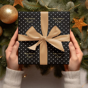 Papel De Presente Dourado Script Preto e Branco Personalizado