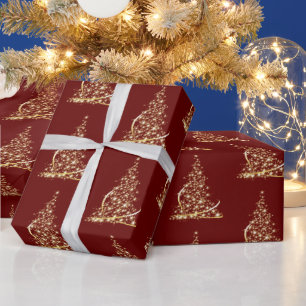 Papel De Presente Dourado Sparkle Vermelho da Árvore de Natal Modern