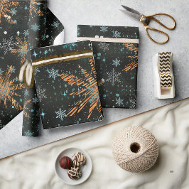 Papel De Presente Dourado Teal Snowflake Papel de enrolamento de Nat