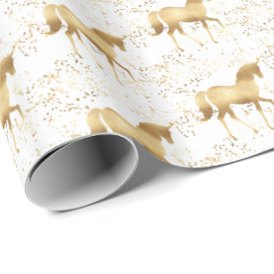 Papel De Presente Dourado Unicórnio
