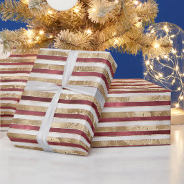 Papel De Presente Dourado Vermelho - Stripes Brancas