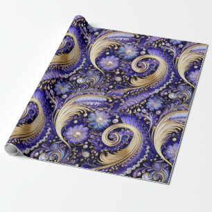 Papel De Presente Dourado/Violet/Paisley
