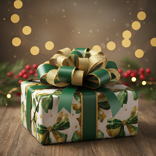 Papel De Presente Dourados Arcos de Natal Verde Vintage