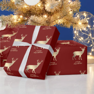 Papel De Presente Dourados Reindeers Red Felry Natal   
