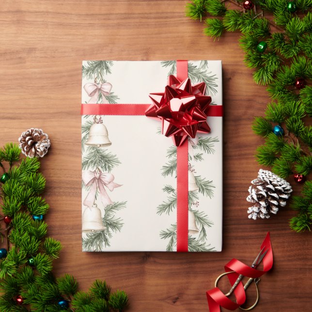 Papel De Presente Dourados Sinos De Natal (Presente de Natal)