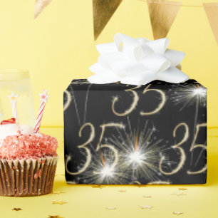 Papel De Presente Dourados Sparklers para o 35º aniversário