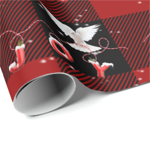 Papel De Presente Dove De Natal Com Alegria Na Xadrez