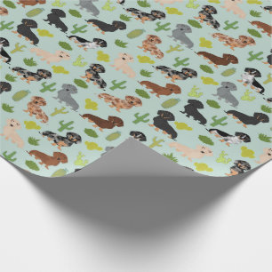 Papel De Presente Doxie Dachshund Cactus Wrappaper
