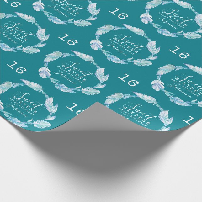 Papel De Presente Doze penas e contas aquarela aqua (Ponta)